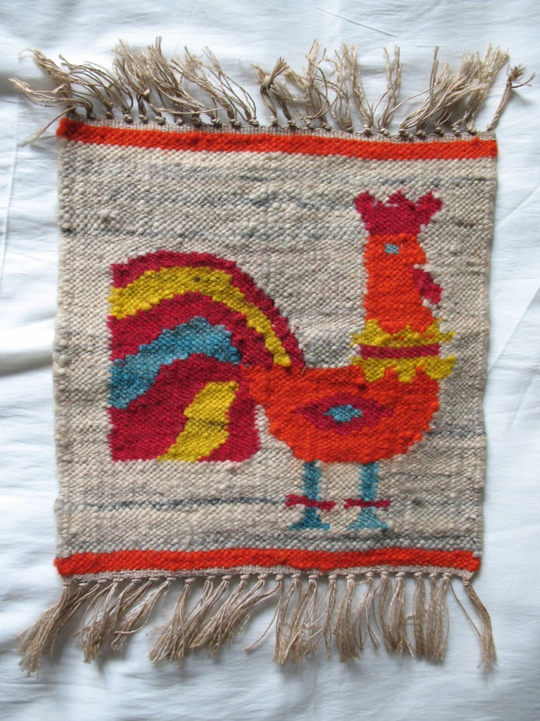 Stary NIEUŻYWANY KILIM Z KOGUTEM CEPELIA KRAKÓW PROJEKT T.SZCZEPAŃSKA 1975