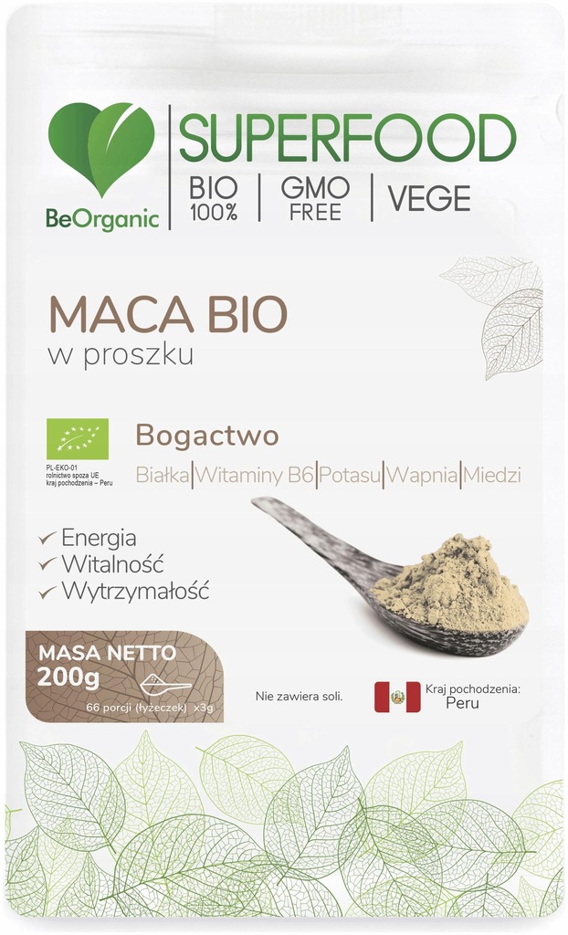 BEORGANIC Maca BIO UKŁAD NERWOWY Proszek 200g