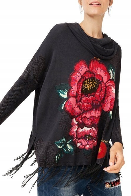 Sweter DESIGUAL REMEDIOS damskie z kwiatem r. XS