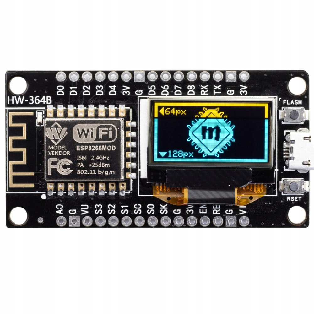 ESP8266 NodeMCU z wyświetlaczem OLED 0,96" 128x64px I2C CH340 z USB Micro