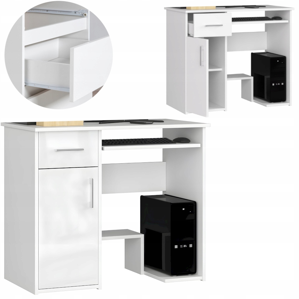 BIURKO KOMPUTEROWE BIUROWE BIAŁE SZUFLADY NOWOCZESNE 90cm x 50 cm TWIN