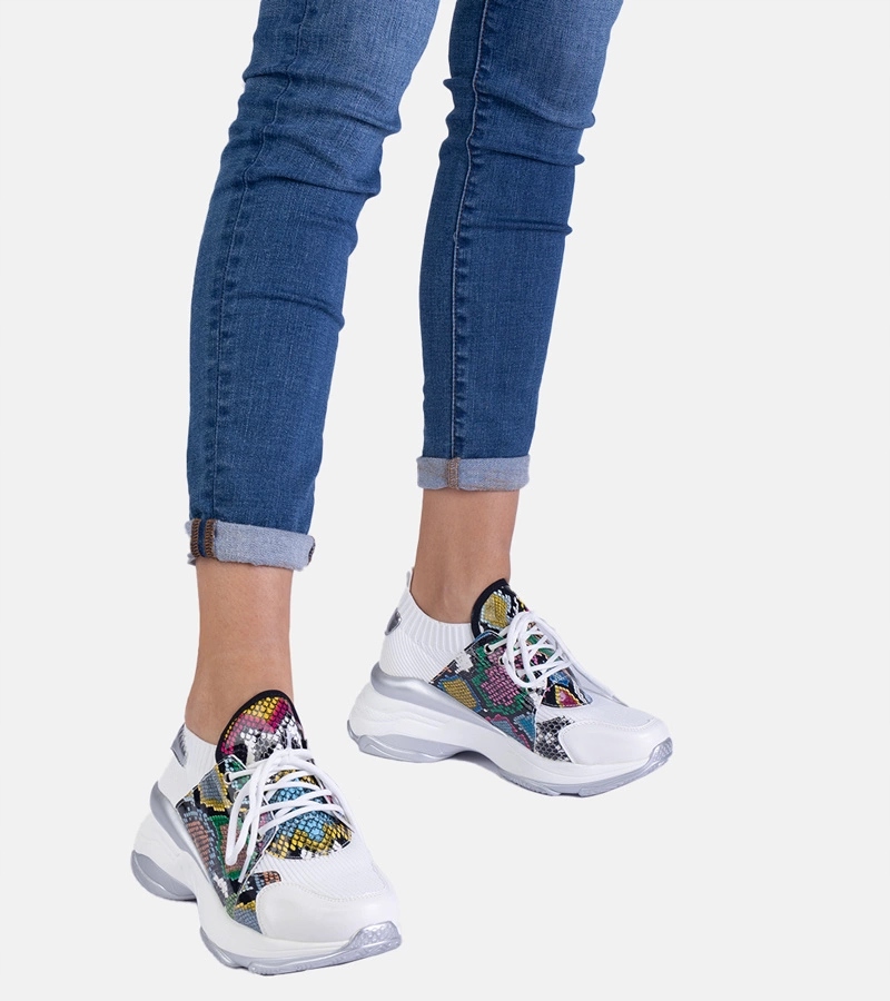 Białe sneakersy sportowe damskie z kolorowym tłoczeniem Fatih rozmiar 37