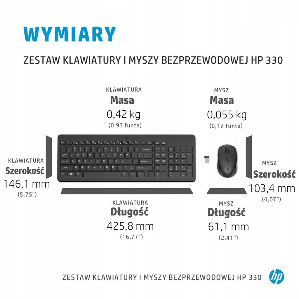 Zestaw klawiatura + mysz HP 330 Wireless Mouse and Keyboard Combo czarne 2V