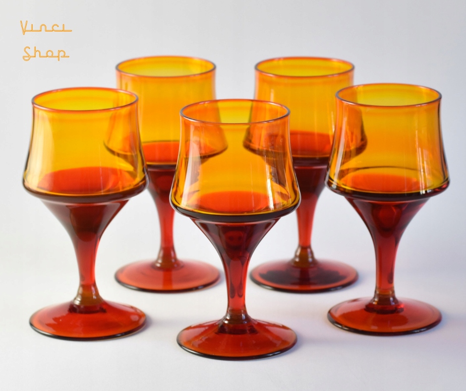 Kieliszek Horbowy zestaw pięciu kieliszków szkło czerwień pomarańcz