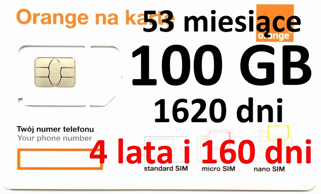 INTERNET STARTER NA KARTĘ ORANGE FREE 100 GB 4 LATA ( 53 MIESIĄCE )1620 DNI