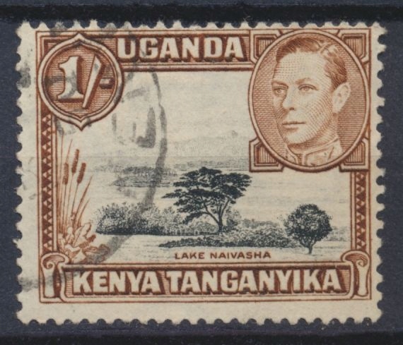 Kenia Uganda i Tanganika - 1sh Kolonie Jezioro Drzewa Krzewy Król Jerzy VI