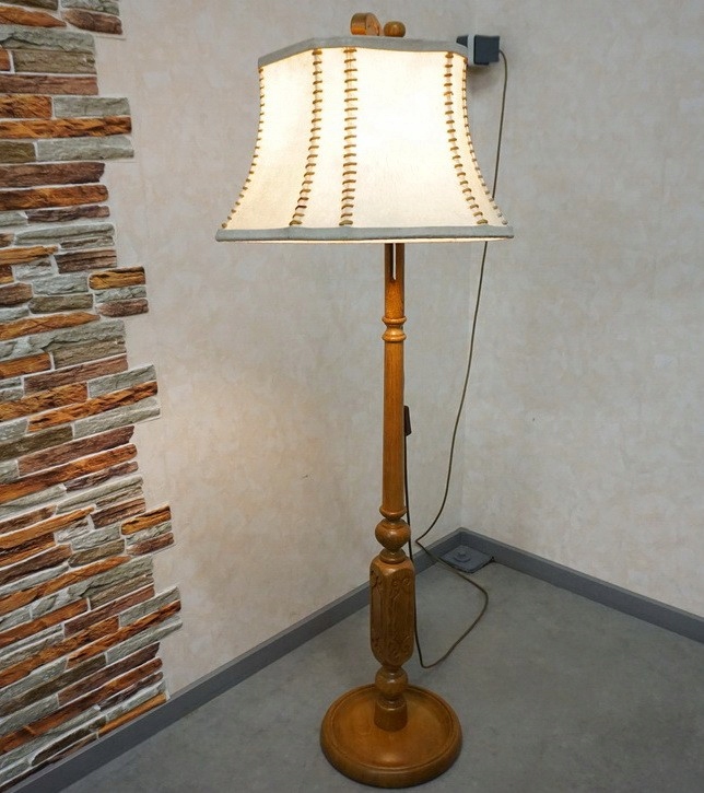 LAMPA STYLOWA STOJĄCA DĘBOWA ABAŻUR WYS 120-140 cm