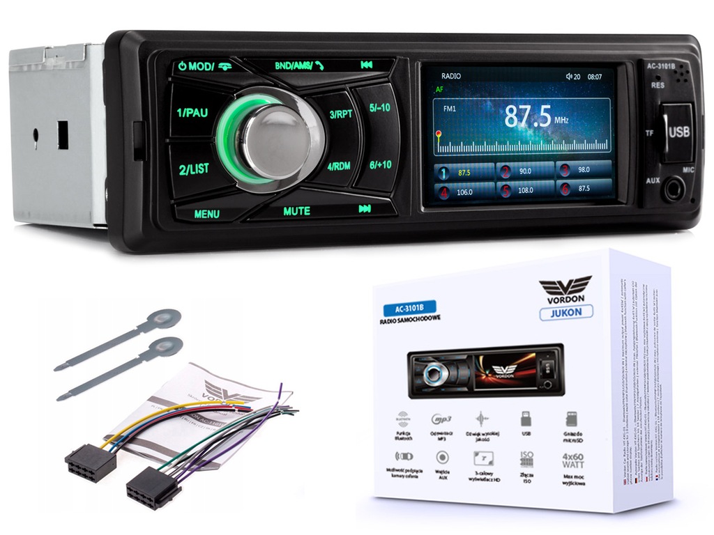 Radio samochodowe 1DIN BLUETOOTH VORDON AC3101B 7832722068