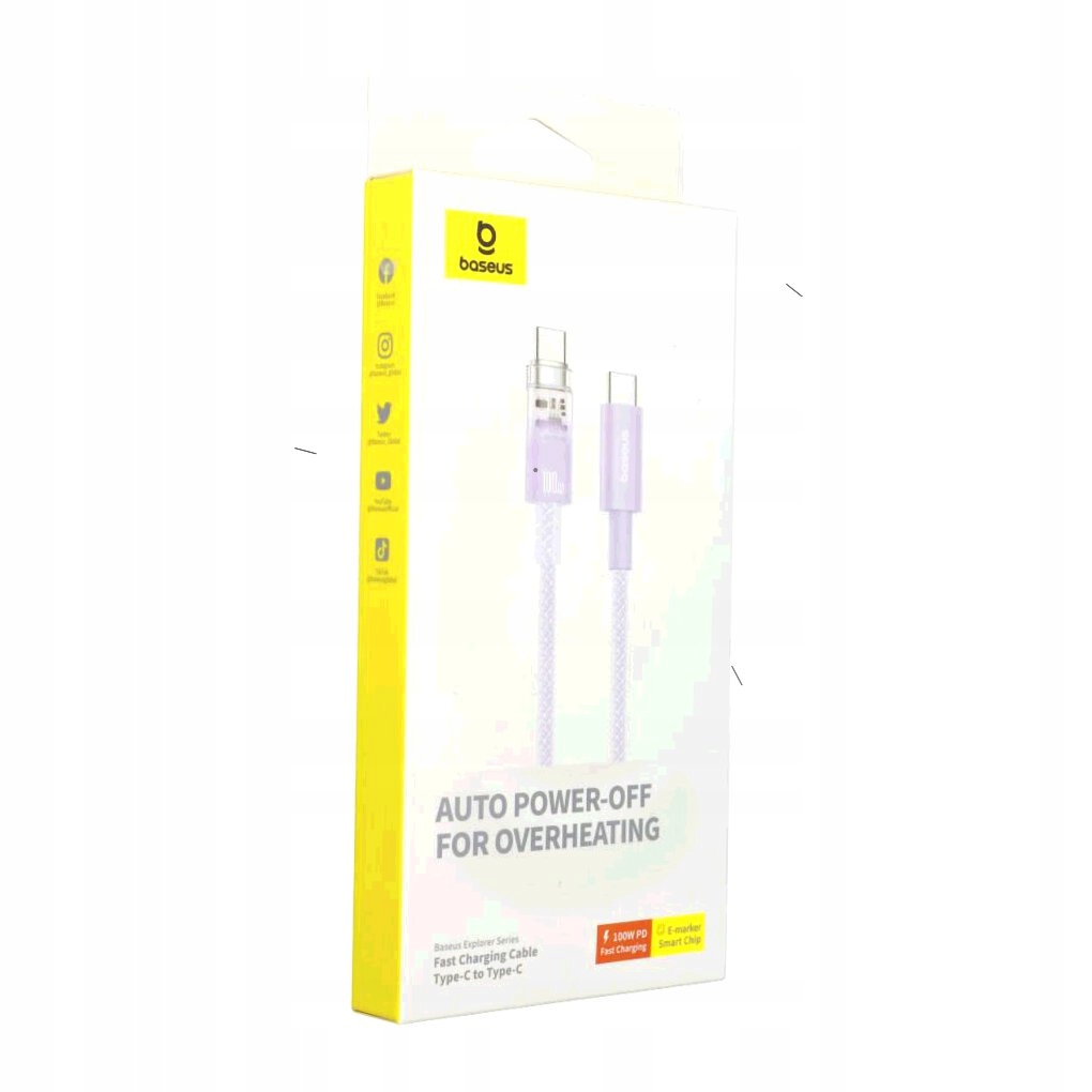 BASEUS kabel Typ C do Typ C Explorer Power Delivery 100W 2m fioletowy P1031