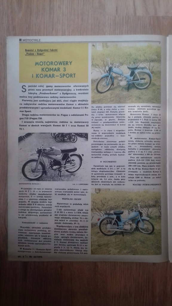 MOTOROWERY KOMAR 3, SPORT / PLAKAT KOMAR MOTOR '75