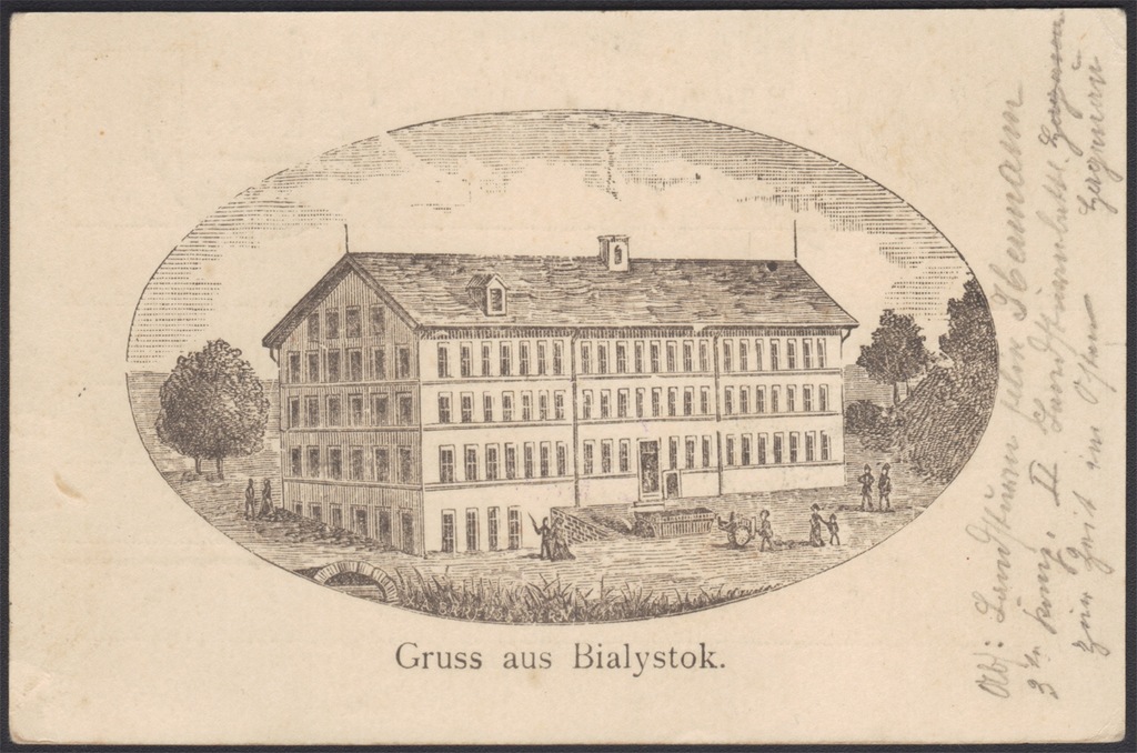 1905 GRUSS AUS BIALYSTOK, BUDYNEK FABRYKI (?) LITOGRAFIA, Z OBIEGU FELDPOST