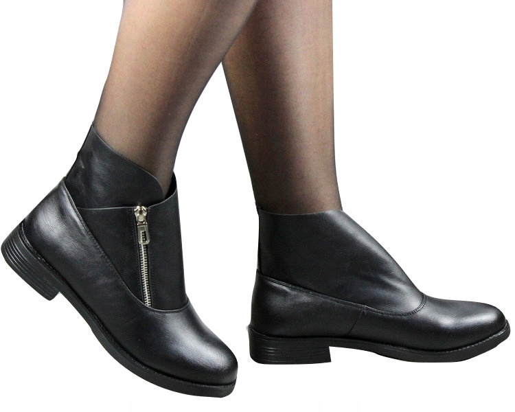 Купить Черные женские ботинки на плоской подошве, экокожа: отзывы, фото, характеристики в интерне-магазине Aredi.ru