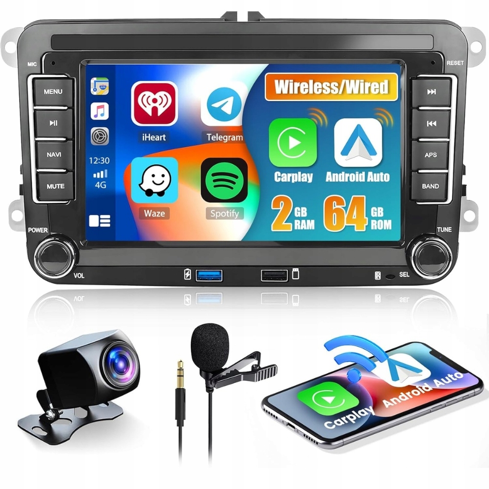 Hikity [2+64G] Radio Android z GPS do VW, Skoda, Seat, 7" Ekran