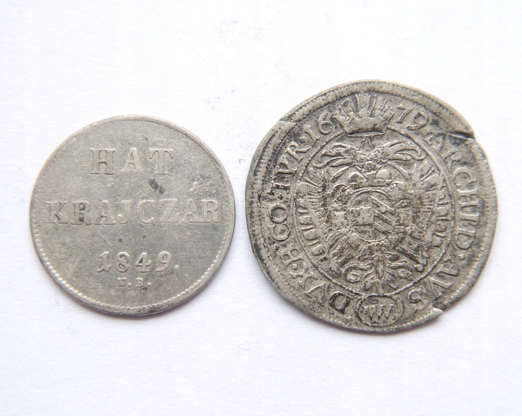 c10/ WEGRY 6 HAT KRAJCZAR 1849 NB i AUSTRIA 6 KREUZER 1679 MM SREBRO OD 1