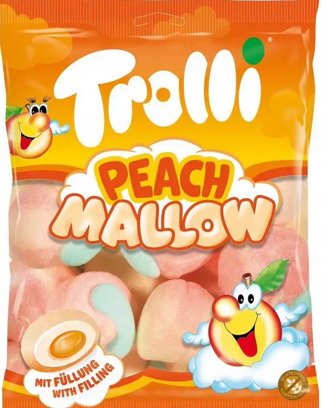 Trolli Peach Mallow pianki brzoskwiniowe nadziewane 150 g.