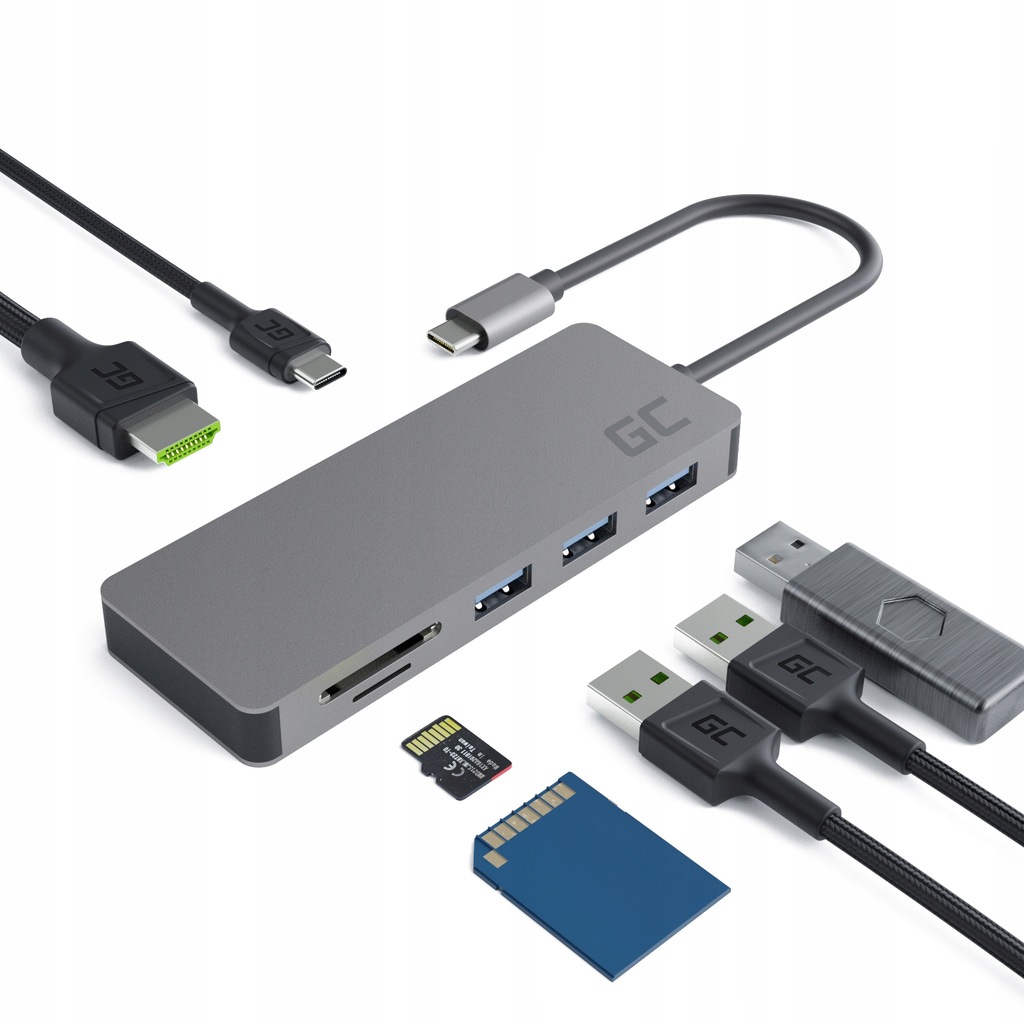 Купить Адаптер-концентратор Green Cell USB-C 7 в 1 USB HDMI 4K SD PD: отзывы, фото, характеристики в интерне-магазине Aredi.ru