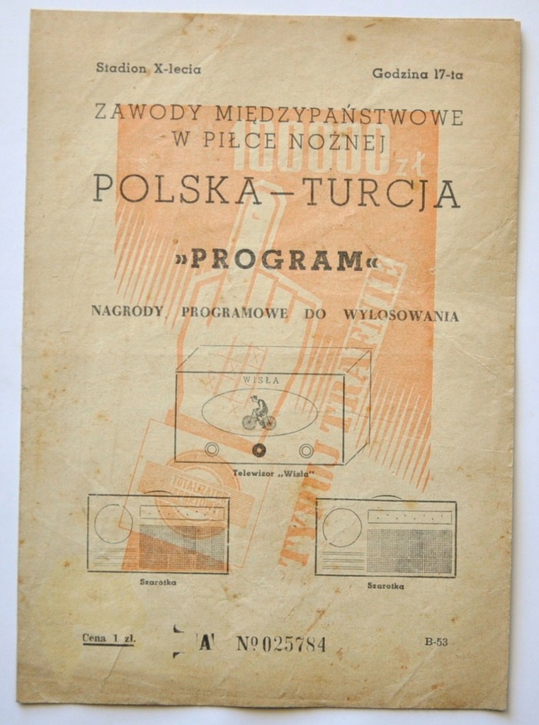 MECZ POLSKA TURCJA 1956 R. PROGRAM