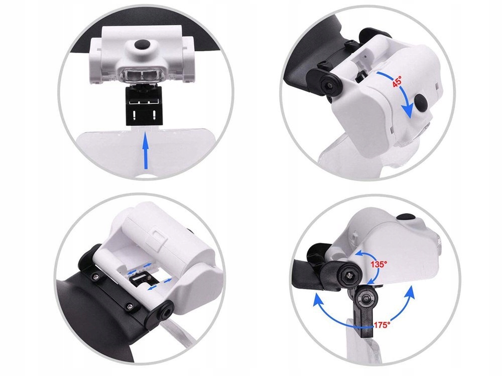 Lupa na głowę czołowa latarka LED okulary 5 szkieł baterie