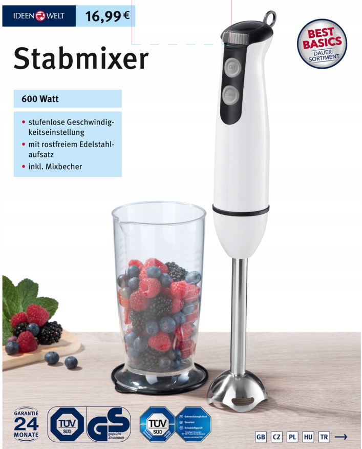 Blender ręczny Ideenwelt stabmixer 600 W biały