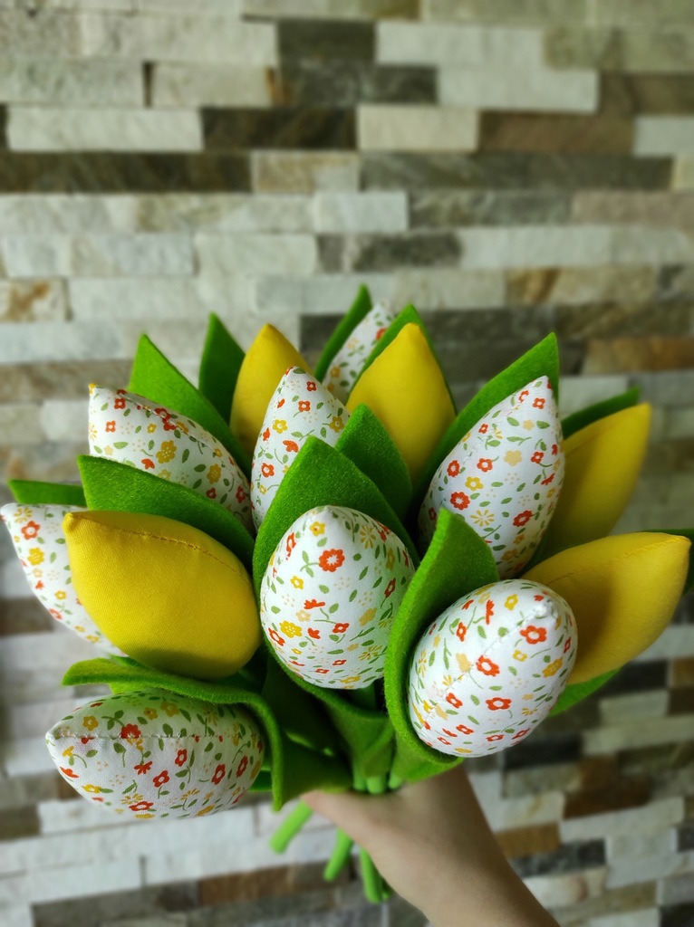 Tulipany szyte BUKIET 13szt żółty