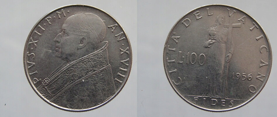 8932. WATYKAN, PIUS XII, 100 LIRÓW, 1956