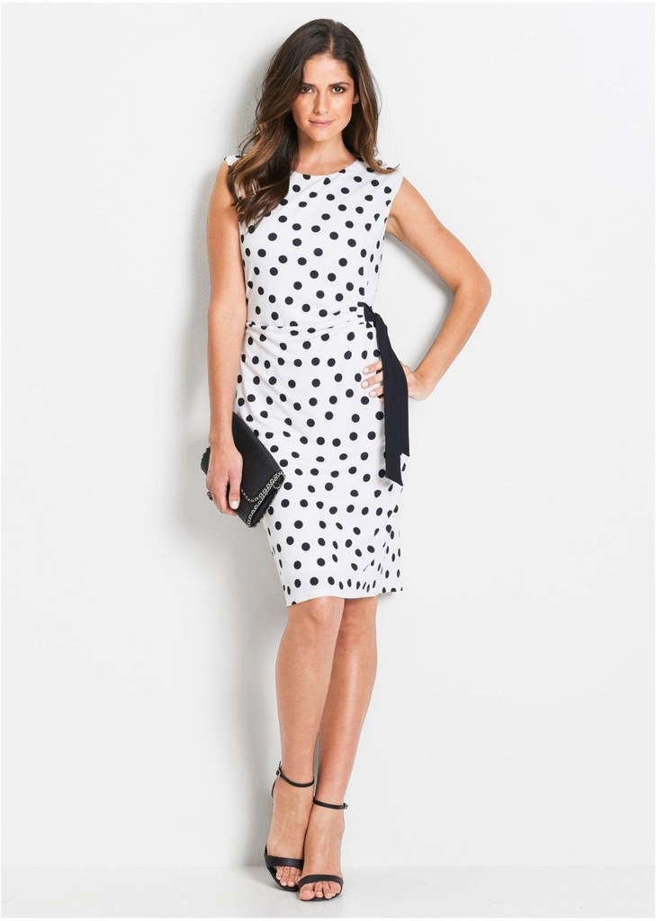 SUKIENKA W CZARNE GROSZKI WIĄZANA 44 BIAŁA CM1142 - 7475190649