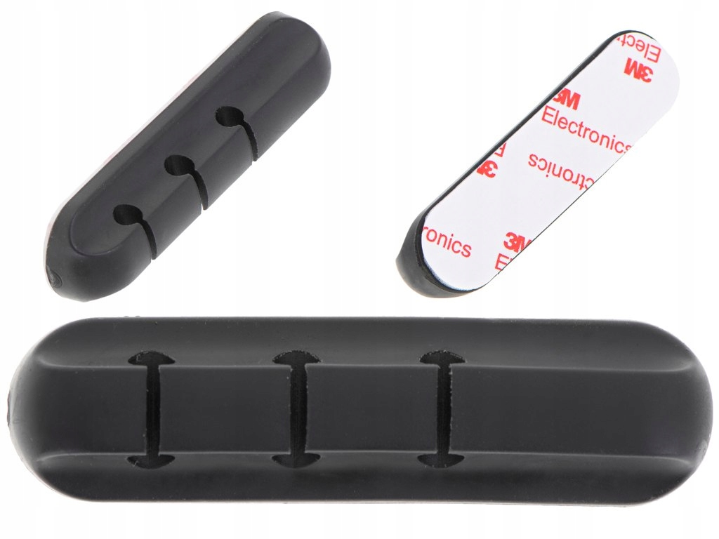 ORGANIZER UCHWYT DO KABLI SAMOPRZYLEPNY 3 PRZEWODY SILIKON CZARNY