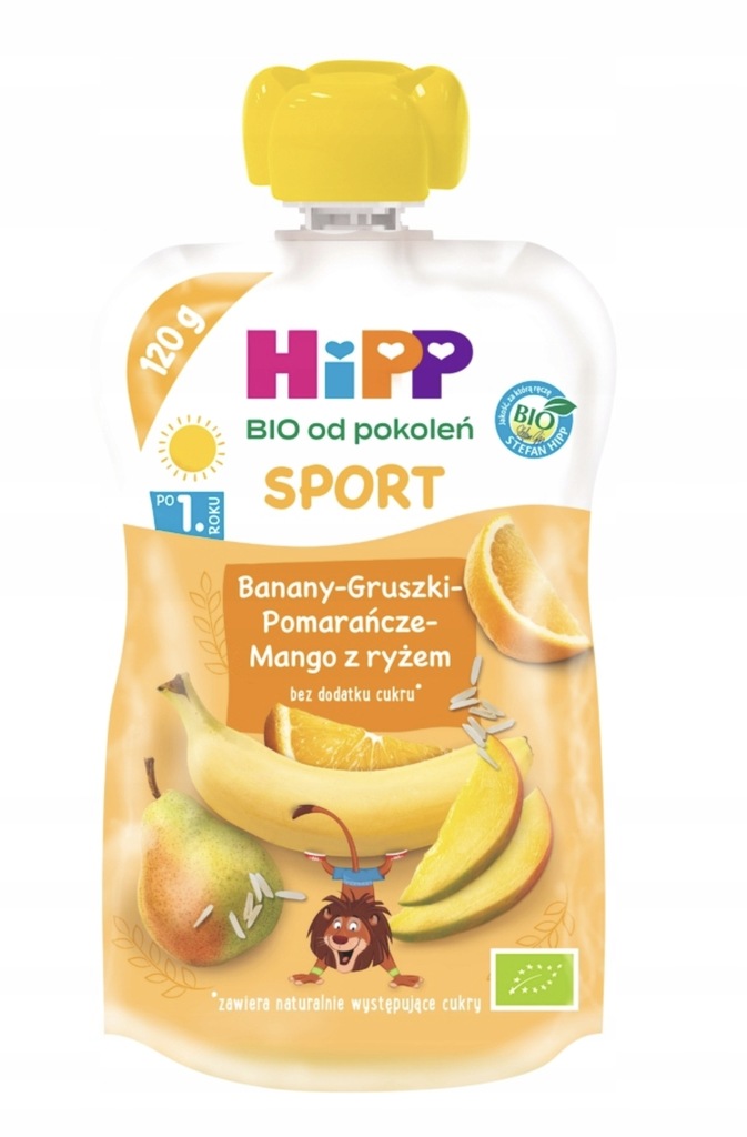 HiPP 12m+ BIO MUS Banany - Gruszki - Pomarańcze - Mango z ryżem 120g