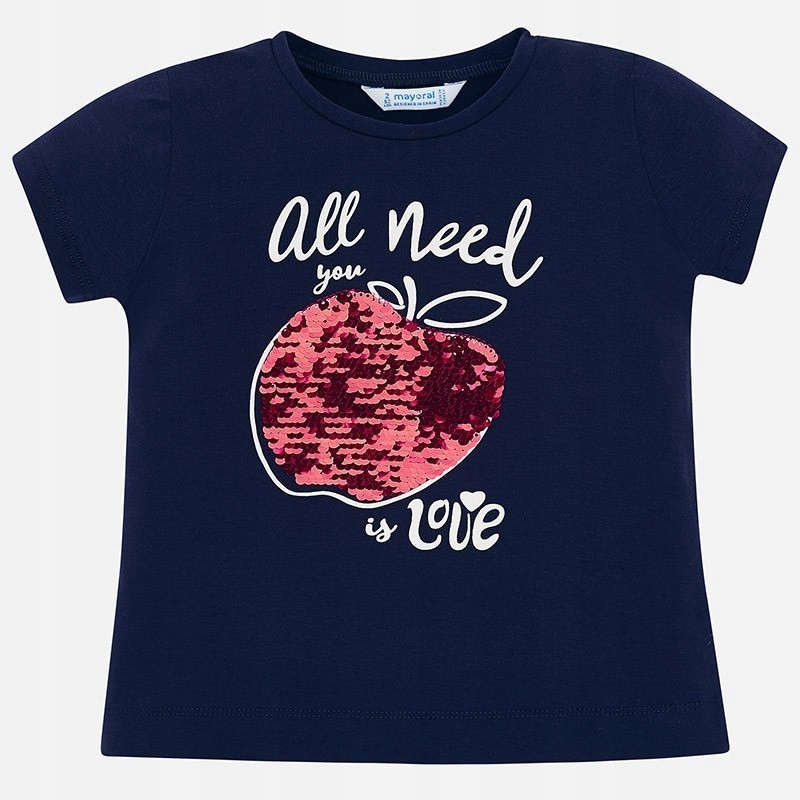 Granatowa koszulka cekiny jabłko Mayoral r128 jnew