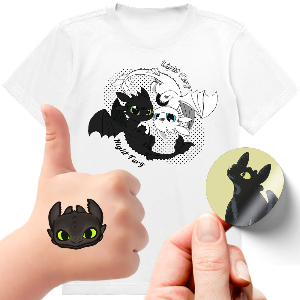 ZESTAW 3W1 KOSZULKA DLA DZIECI TATUAŻE NAKLEJKI JAK WYTRESOWAĆ SMOKA 140