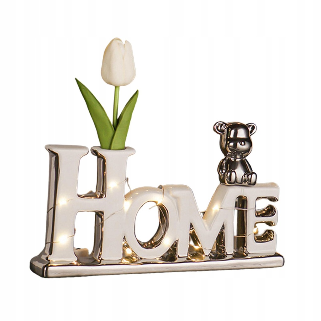 Word Signs for Home Decor Table Sign Ceramic with Lights White Argent HOME