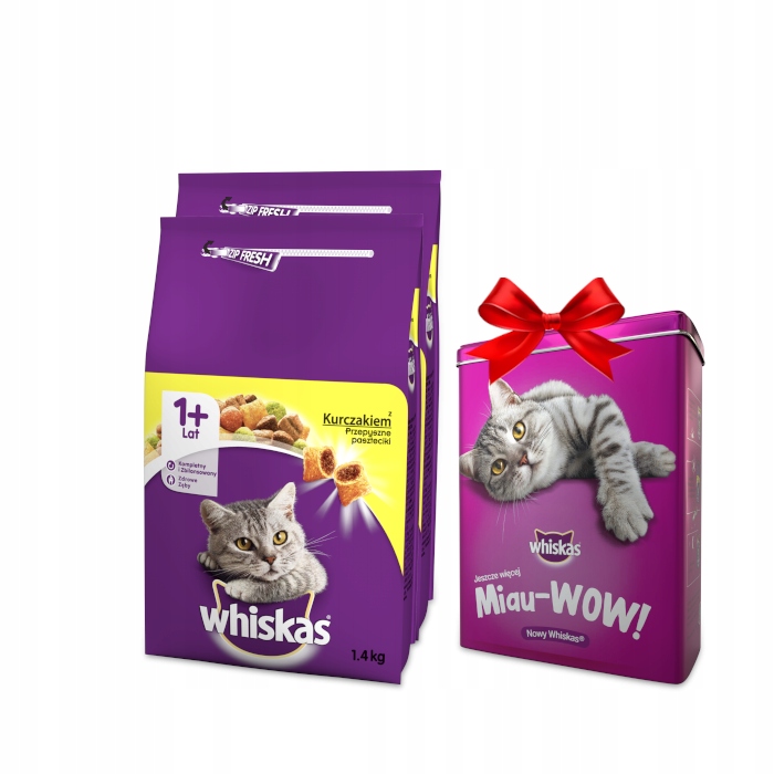 WHISKAS ADULT kurczak i warzywa 2x1,4kg + GRATIS