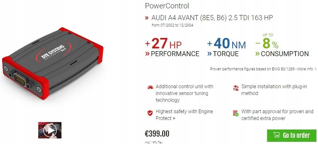 Chiptuning moduł DTE SYSTEMS AUDI 2.5 TDI V6 163KM