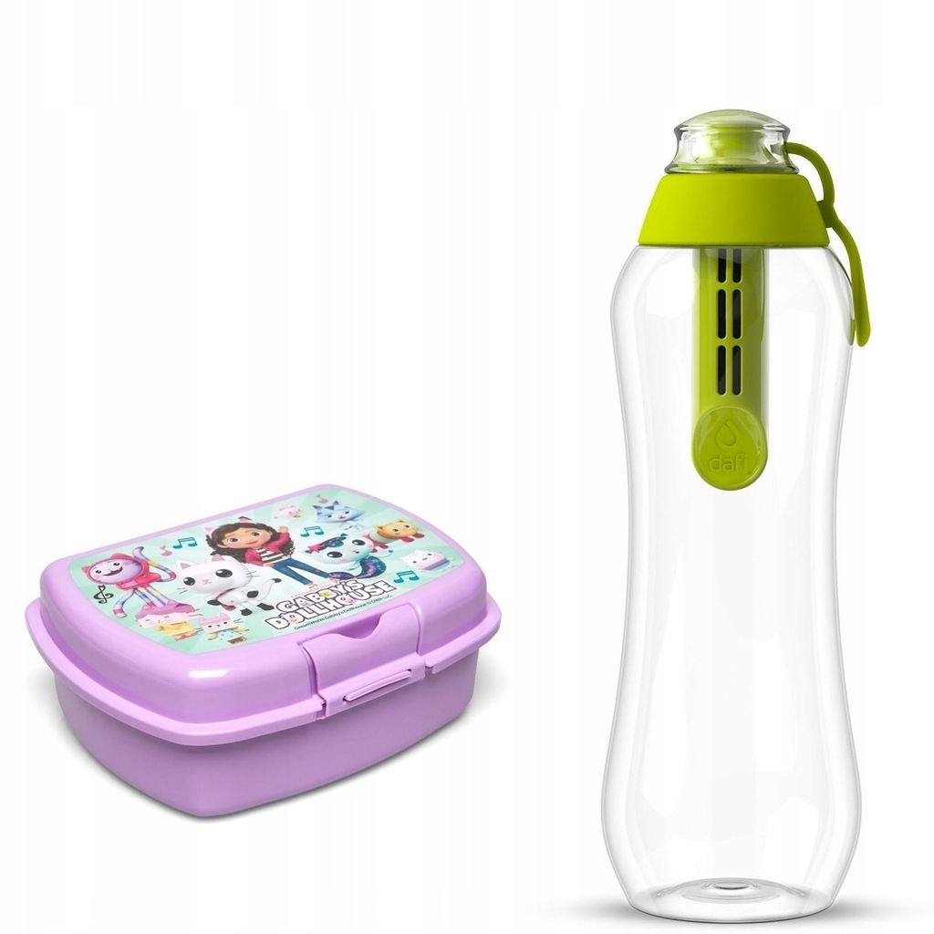 ZESTAW ŚNIADNIOWY LUNCHBOX KOCI DOMEK GABI Butelka Filtrująca Dafi Zielona