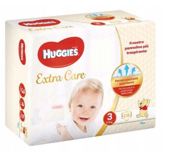 K8453 HUGGIES EXTRA CARE PIELUCHY 3 4-9KG 28 SZT.