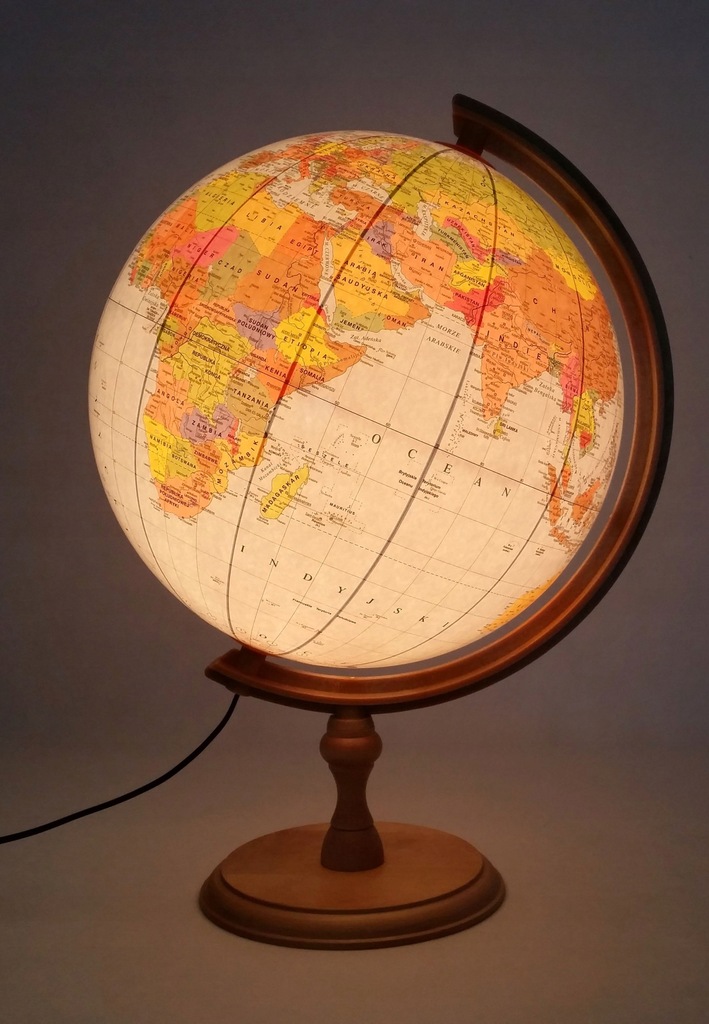 Globus 320 polityczny podświetlany drewniana stopk