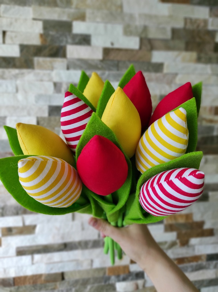 Tulipany szyte BUKIET 10szt czerwony żółty