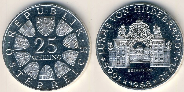 25 szylingów (1968)Austria-Johan Lukas Hildebrandt