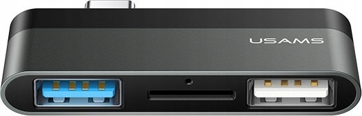 Adapter USAMS USB-C Mini HUB 2xUSB +Micro SD szary/grey SJ463HUB01