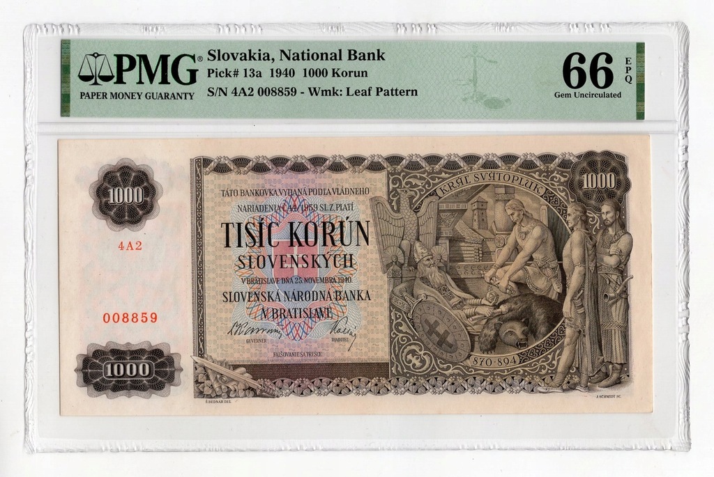 Słowacja 1000 koron 1940 Grading PMG 66 EPQ TOP POP