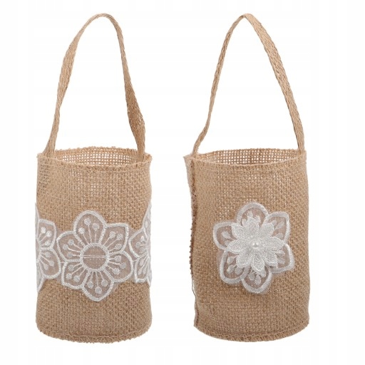 2 sztuk Burlap Flower Girl Basket Linen Uchwyt do