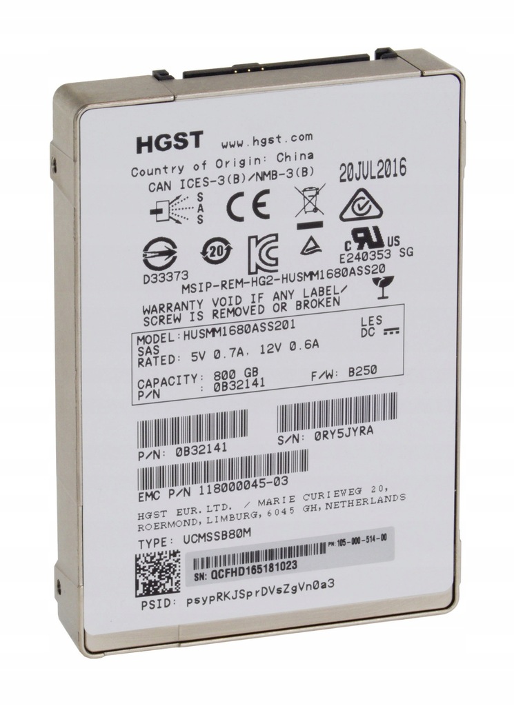 HGST EMC QCT Quanta 800GB 2,5 SAS 12Gb 118000045-03 105-000-514-00 7 dni
