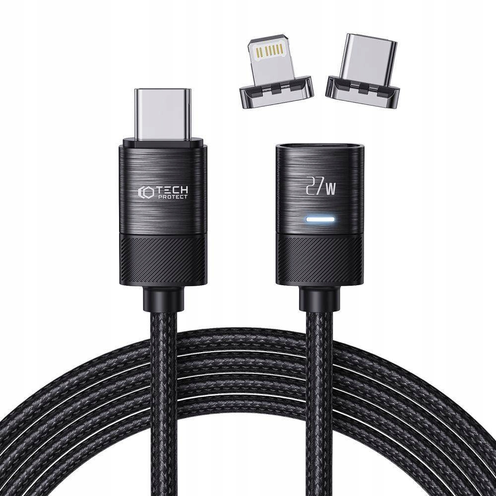 Magnetyczny Kabel 2w1 PD27W/ 3A 2m USB - USB-C + iPhone Lightning