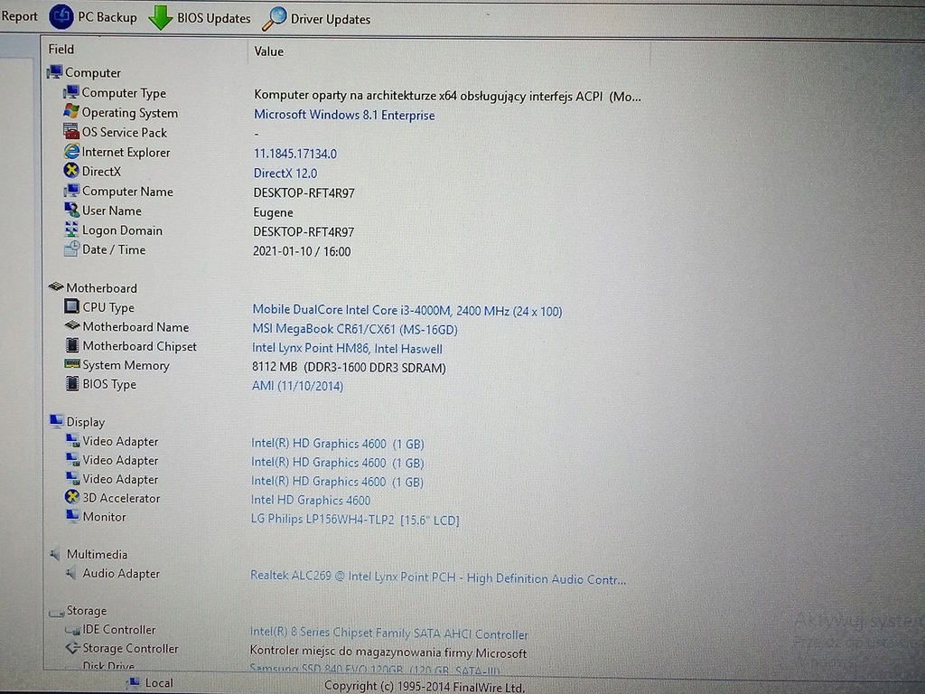 MSI CX61 MS-16GD 15.6" i3-4000M 8/128G HD4600