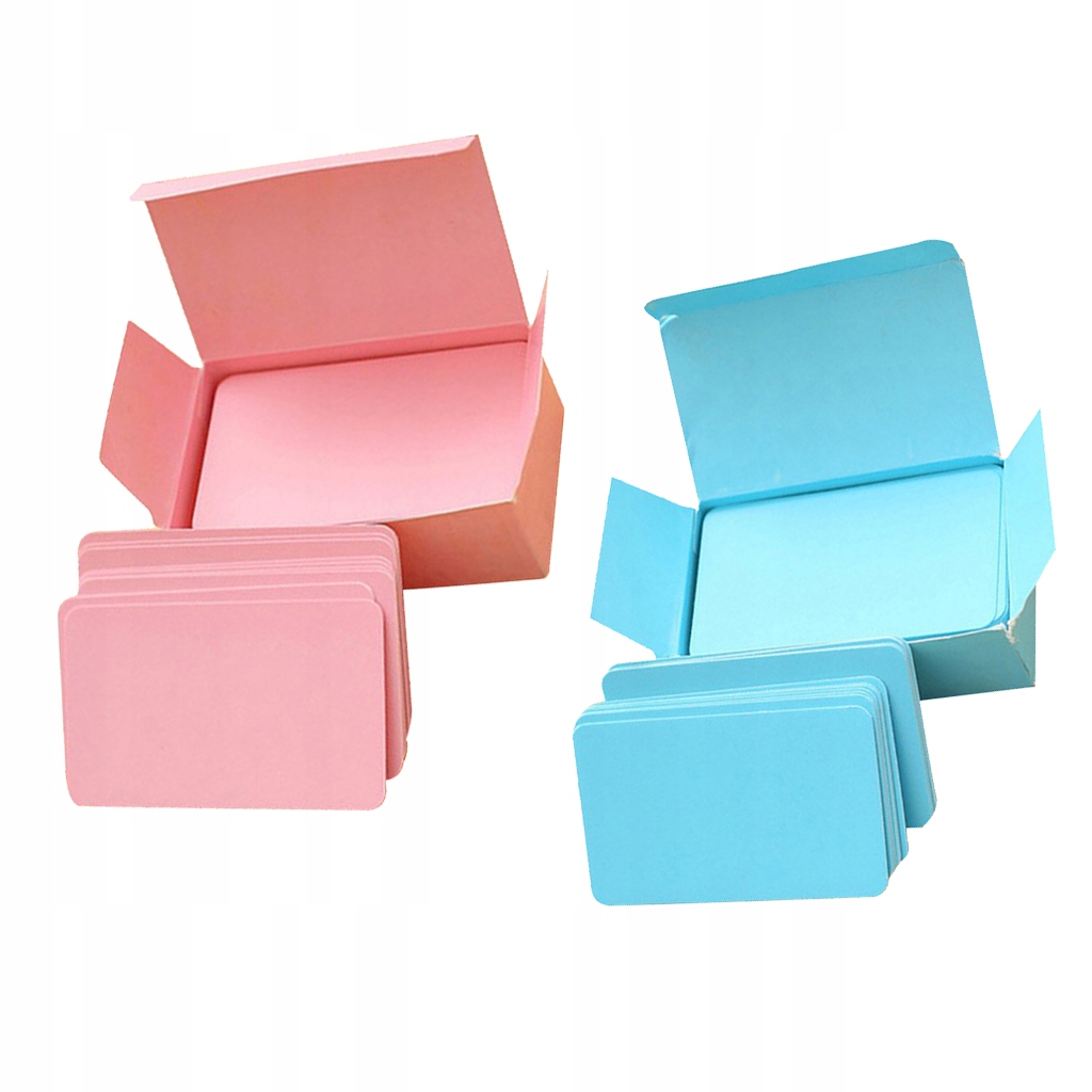 2 kolorowe pudełka, puste fiszki Szybkie notatki