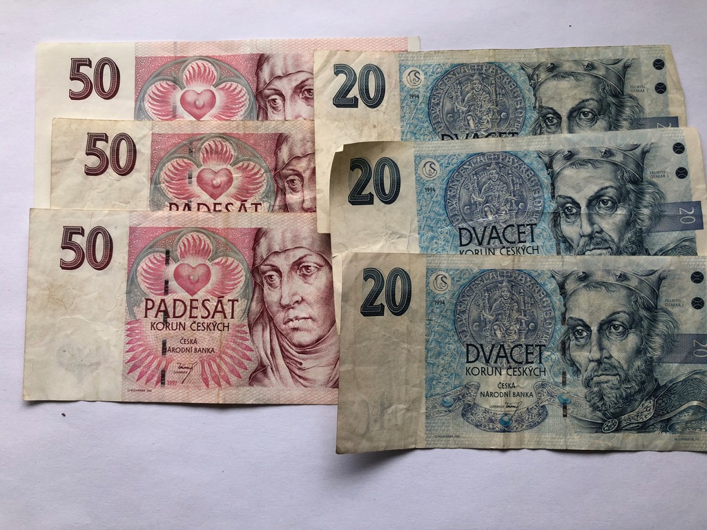 Czechy - zestaw 6 banknotów 3 x 20 + 3 x 50 koron