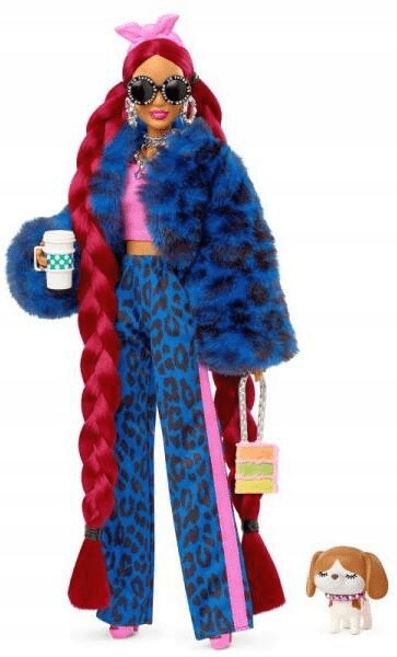 Lalka Barbie Extra Niebieski garnitur panterka