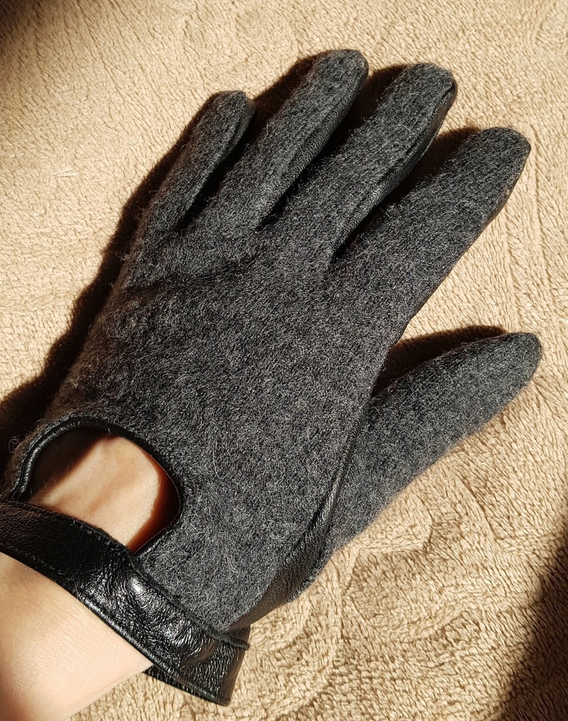 rękawiczki RESERVED czarne szare skóra wełna