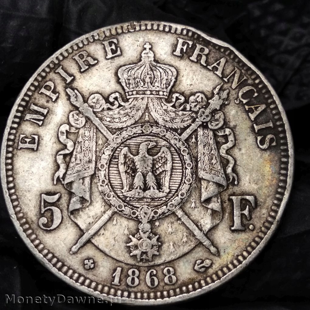 5 franków 1868 BB Strasburg, Napoleon III, Francja