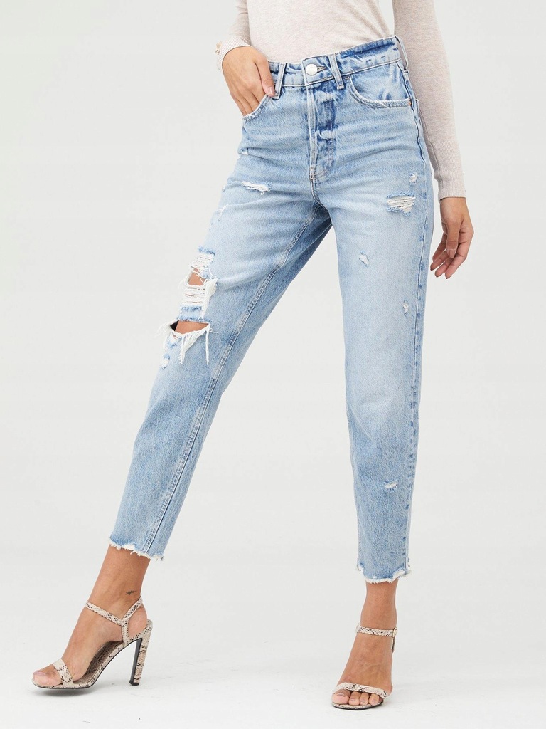 RIVER ISLAND__XZX SPODNIE MOM JEANS Z DZIURAMI__40